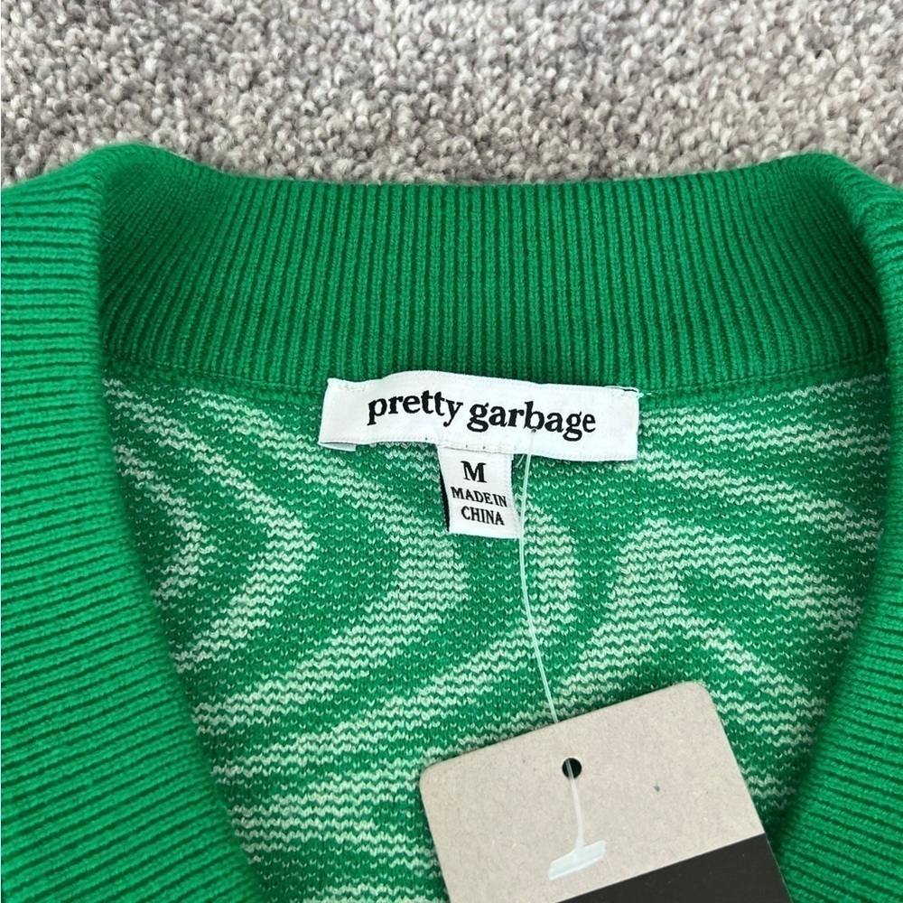 Pitaya Pretty Garbage Cropped Green Cardigan Size Medium - Picture 4 of 5